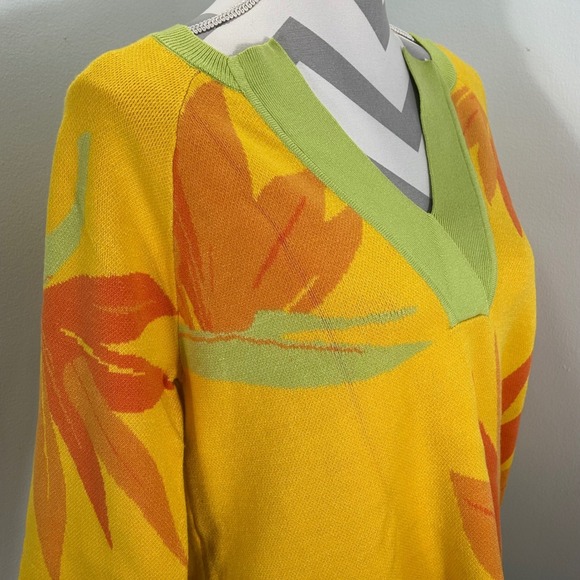 Soft Surroundings Yellow Tropical Bird of Paradise Knit Sweater 1/2 Sleeve Med - Picture 3 of 9